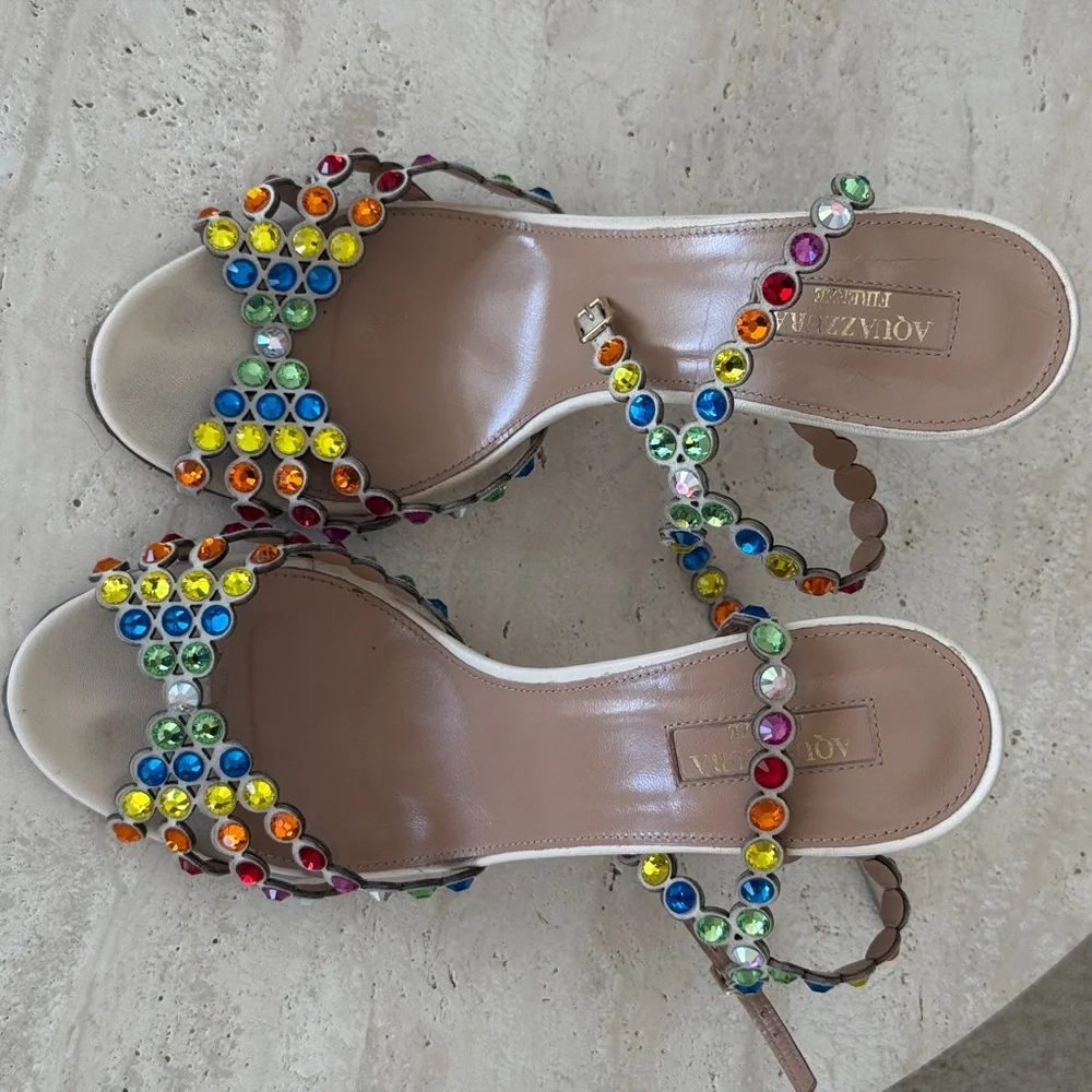 AQUAZZURA Tequila Crystal Embellished Sandals Rainbow 38 - Picture 6 of 6